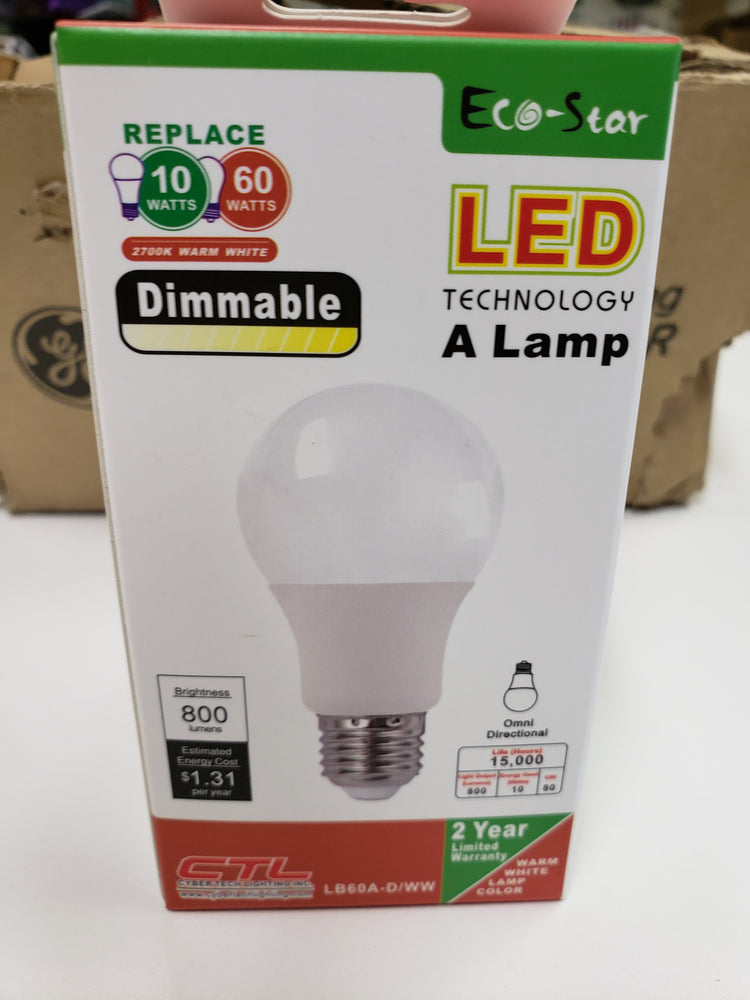 CYBER TECH LIGHTING LB60A-D 10W 120V LED A19 Dimmable Lamp, 2700K or 5000K