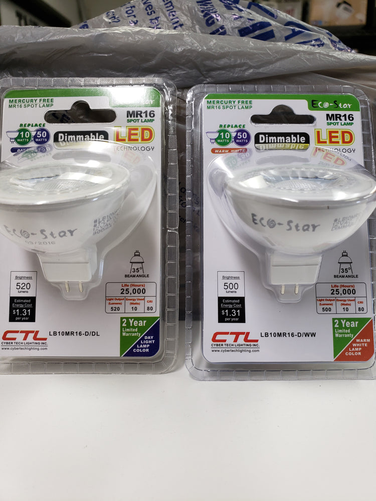 CYBER TECH LIGHTING LB10MR16-D 10W 12V LED MR16 Bipin Dimmable Lamp, 3000K or 5000K