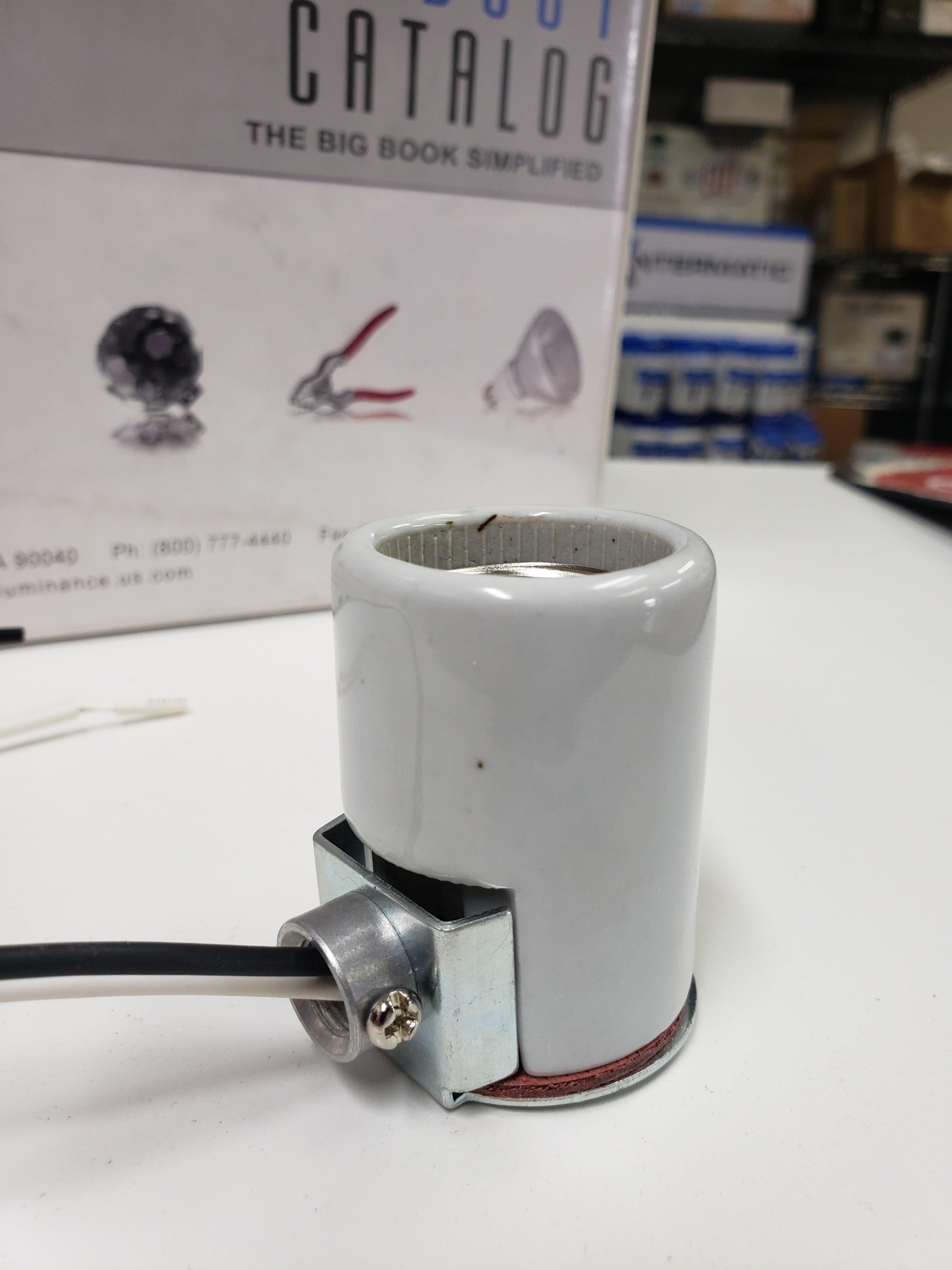 ADL D118 Medium Base Glazed Porcelain Socket w/Side Outlet Bushing & Wire Leads