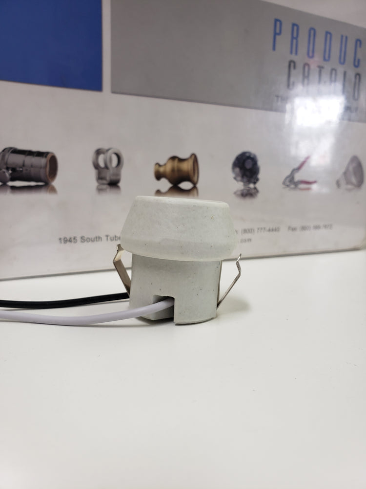 ADL D111 Medium Base Porcelain Socket w/U-Clip Snap-In Lamp Holder & Wire Leads