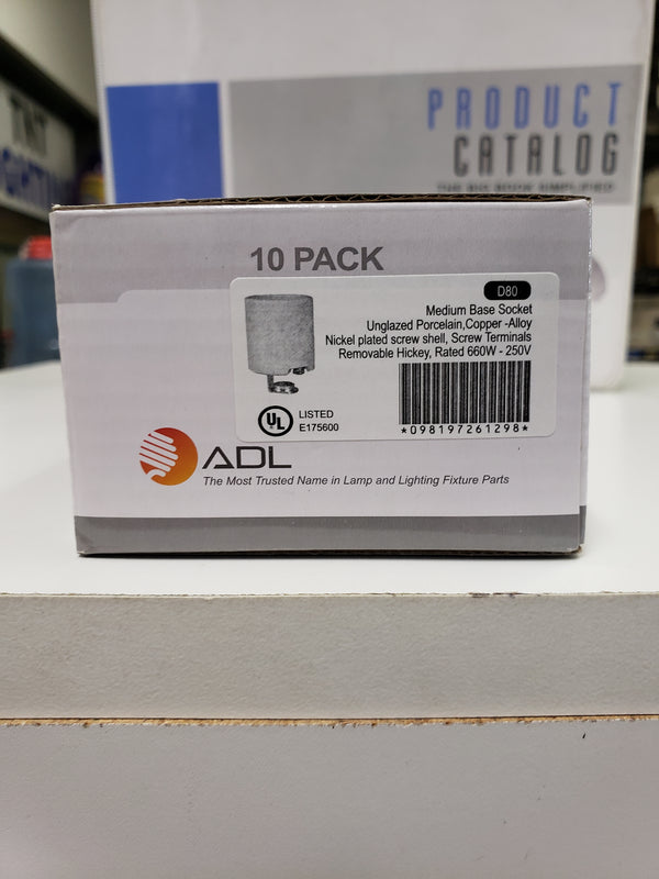 ADL D80 Medium Base Unglazed Porcelain Socket w/Removable 1/8 IPS Hickey