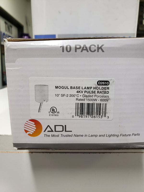 ADL D2610 Mogul Base Glazed Porcelain Socket w/Wire Leads, 4kV Pulse Rated