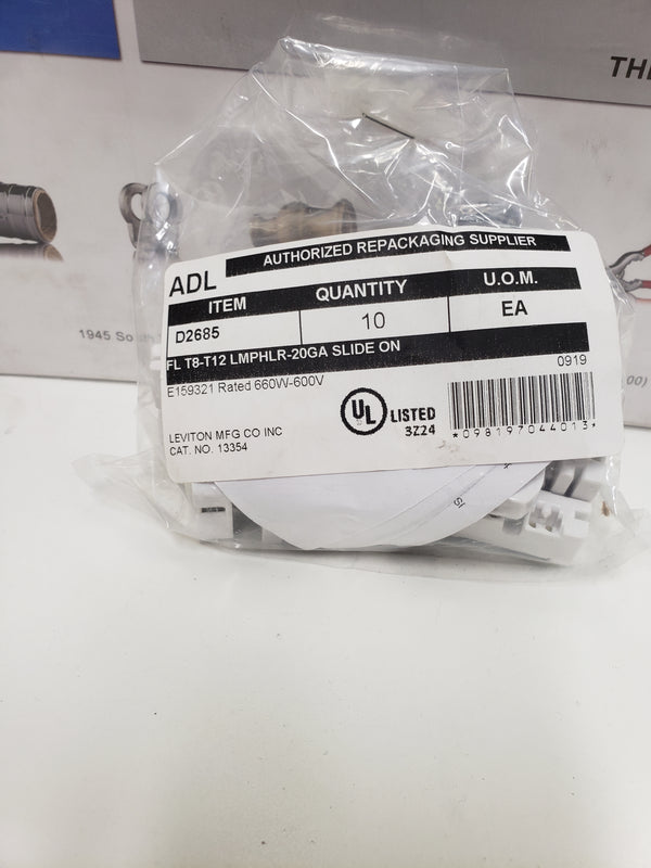 ADL D2685 T8 & T12 Fluorescent Bi-Pin Low Profile Lamp Socket, Non-Shunted, 20 GA. Slide-On