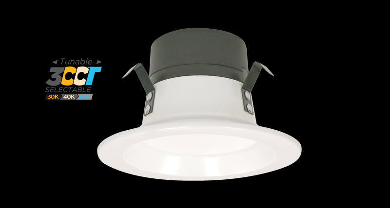 PORTOR LIGHTING DLR-4I/8W 4" Round LED 700L Recessed Retrofit w/White Reflector Trim & 3-Color CCT