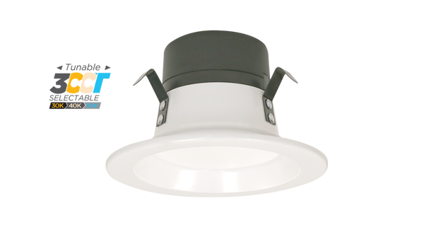 PORTOR LIGHTING DLR-4I/8W 4" Round LED 700L Recessed Retrofit w/White Reflector Trim & 3-Color CCT