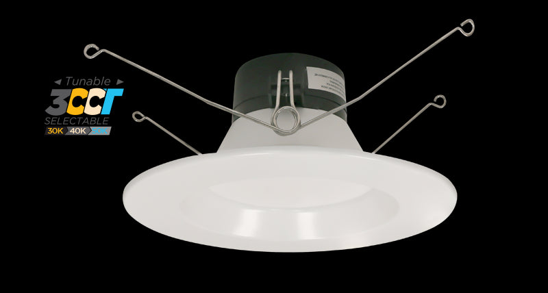 PORTOR LIGHTING DLR-6I/12W 5"/6" Round LED 1040L Recessed Retrofit w/White Reflector Trim & 3-Color CCT