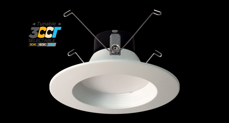 PORTOR LIGHTING DLR-6I/12W 5"/6" Round LED 1040L Recessed Retrofit w/White Baffle Trim & 3-Color CCT