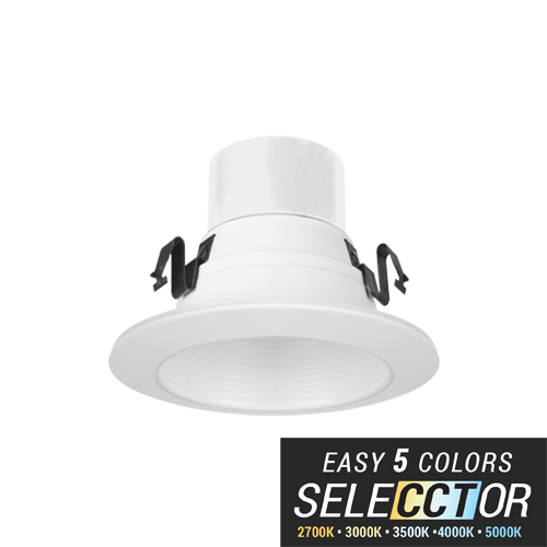 ELITE LIGHTING REL437 4" Round LED 700L ECONOMY Recessed Retrofit w/White Baffle Trim & Field Selectable CCT