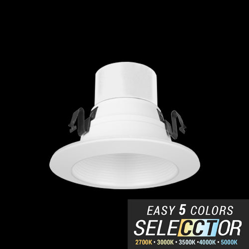 ELITE LIGHTING REL437 4" Round LED 700L ECONOMY Recessed Retrofit w/White Baffle Trim & Field Selectable CCT