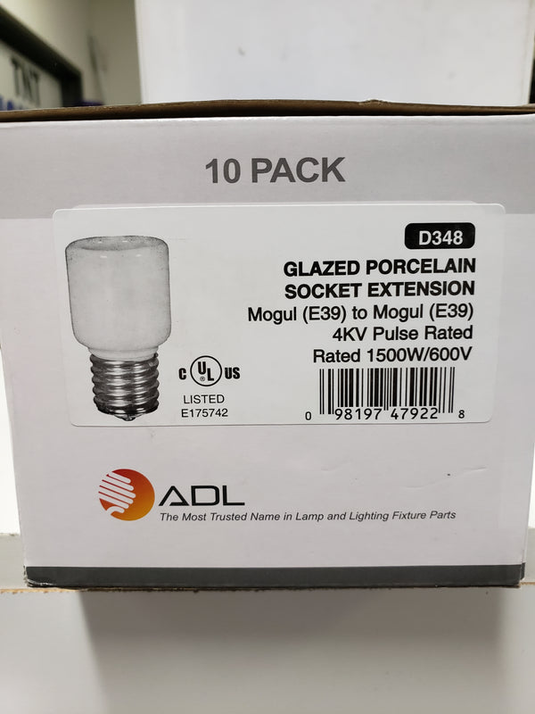 ADL D348 Mogul to Mogul Glazed Porcelain Socket Extension, 4kV Pulse Rated
