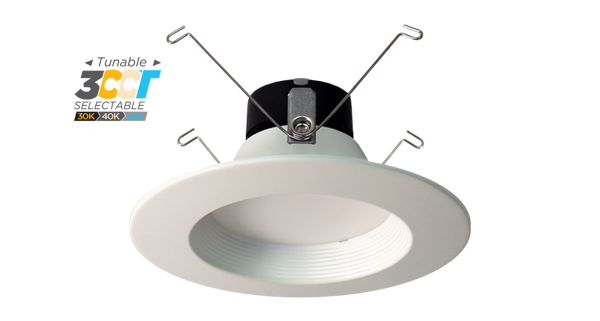 PORTOR LIGHTING DLR-6I/12W 5"/6" Round LED 1040L Recessed Retrofit w/White Baffle Trim & 3-Color CCT